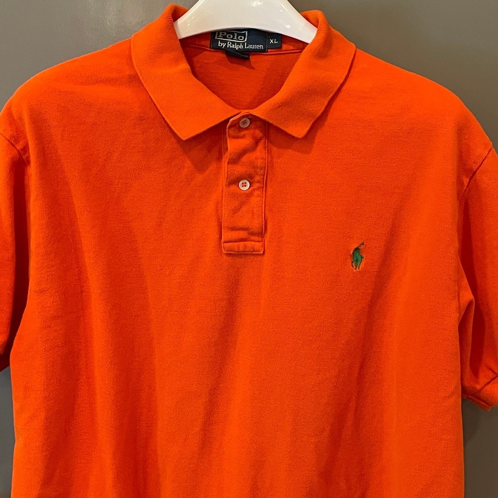 Polo Ralph Lauren Mens XL Orange Short Sleeve Pique Polo Green Pony Logo
